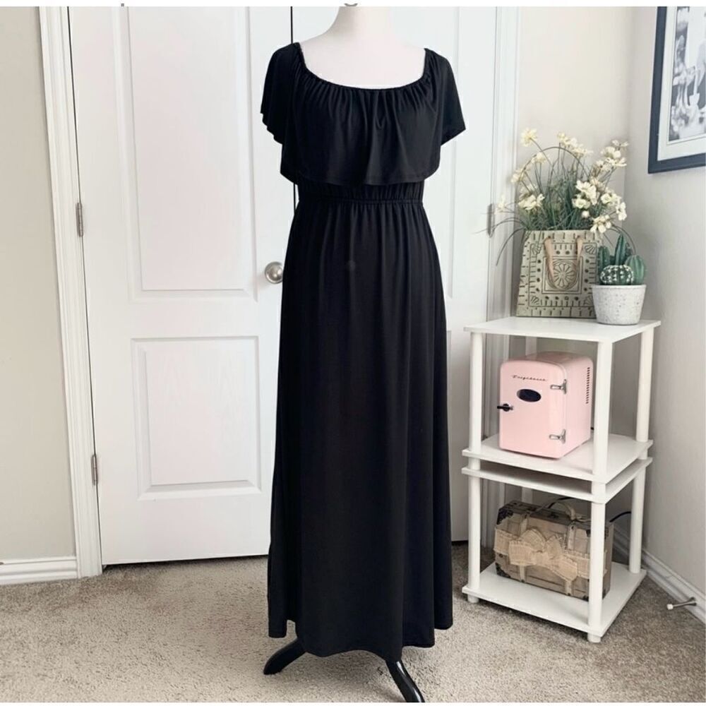 New Ninexis Beautiful ruffle off the shoulder  Maxi Dress black size xl